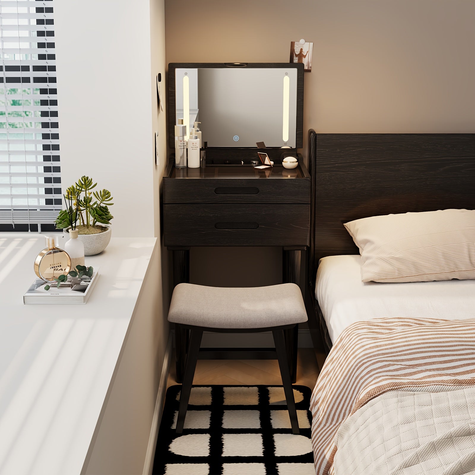 KASLANDI Solid Wood Vanity Stool, Saddle Cushion Vanity Bench with High-Strength Rebound Sponge, Easy Assembly, Vanity Chair, Foot Stool, Makeup Stool for Bedroom, Entryway, Furniture for Home Clearance, Free Shipping