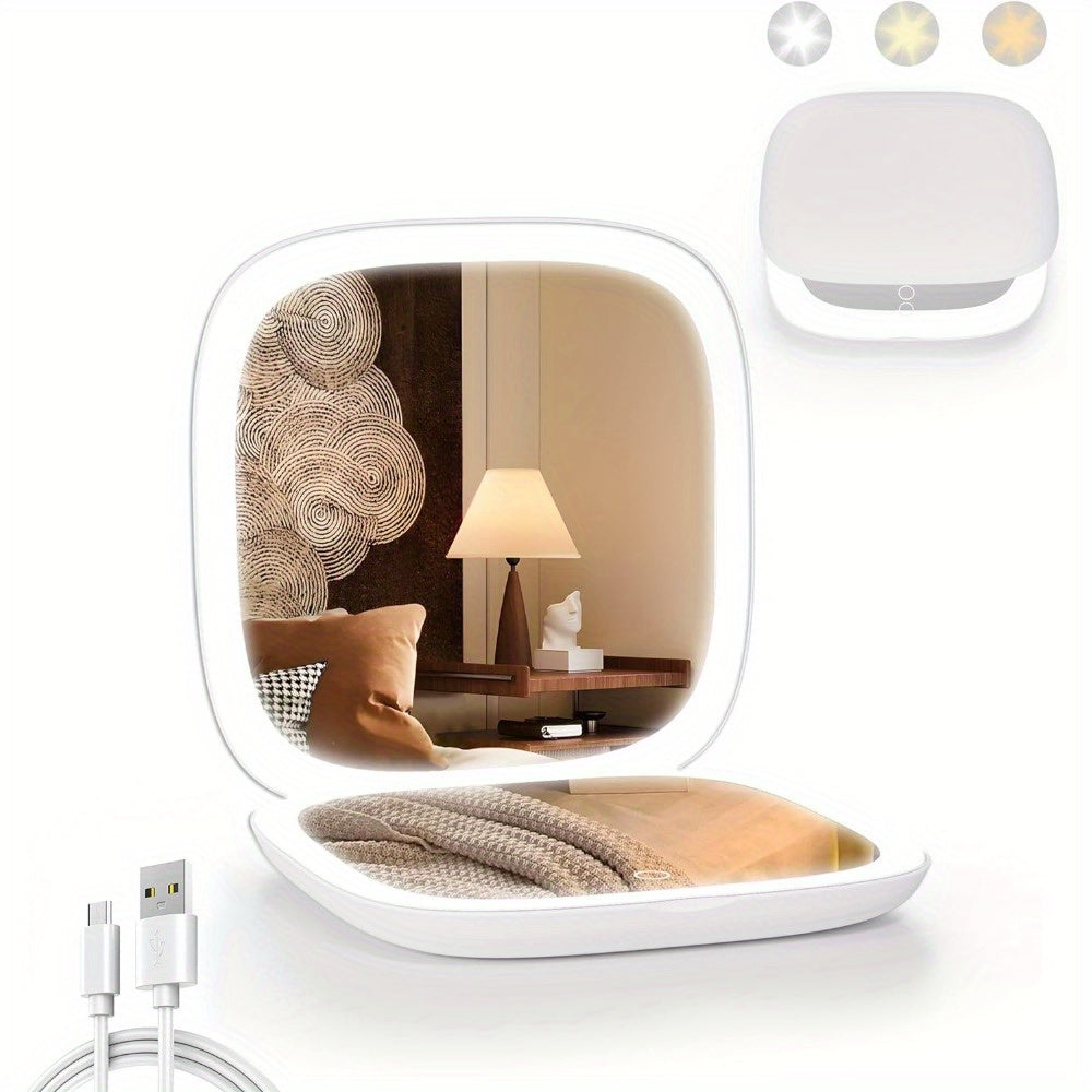 Hasipu Travel Mirror with Lights, Rechargeable Pocket Mirror, 1X\u002F10X 2-Side Magnification Makeup Mirror, 3 Modes Light & Dimmable Compact Mirror, Portable, Handheld Mirror for Gift