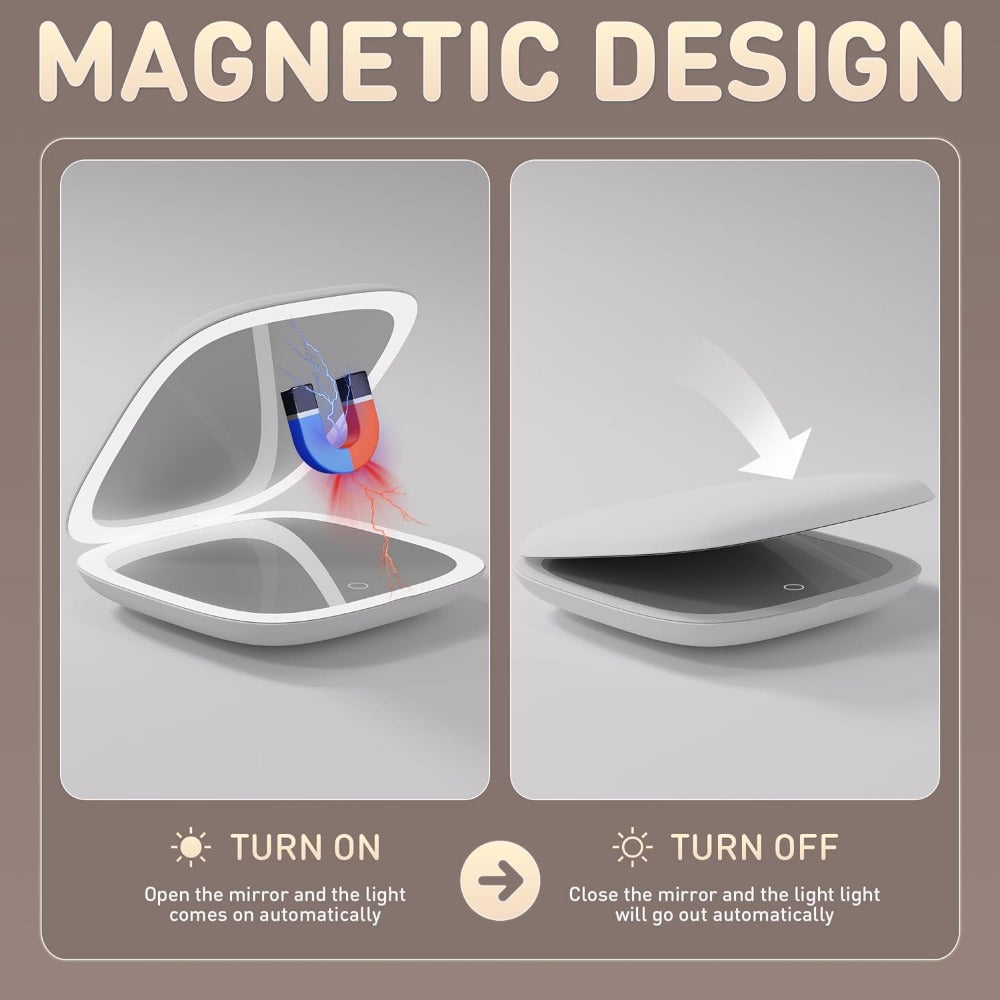 Hasipu Travel Mirror with Lights, Rechargeable Pocket Mirror, 1X\u002F10X 2-Side Magnification Makeup Mirror, 3 Modes Light & Dimmable Compact Mirror, Portable, Handheld Mirror for Gift