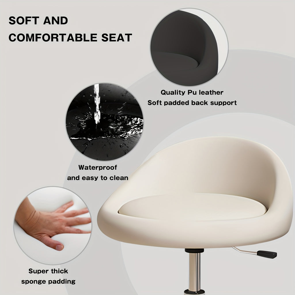 1pc\u002F2pcs Rolling Vanity Stool with Low Back, Height Adjustable Round Makeup Chair with 360° Swivel Wheels, PU Leather Dressing Stool for Bedroom, Salon, And Beauty Room