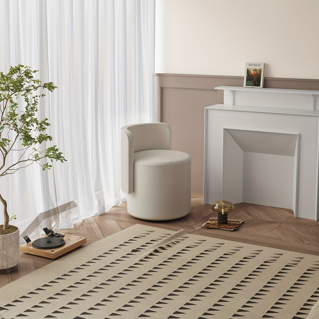 Adjustable Cream White Velvet Upholstered Round Stool And Vanity Chair with a Curved Backrest - a Small Modern Pouf Footrest for Makeup, Suitable for Living Rooms And Bedrooms