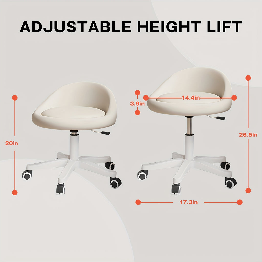 1pc\u002F2pcs Rolling Vanity Stool with Low Back, Height Adjustable Round Makeup Chair with 360° Swivel Wheels, PU Leather Dressing Stool for Bedroom, Salon, And Beauty Room