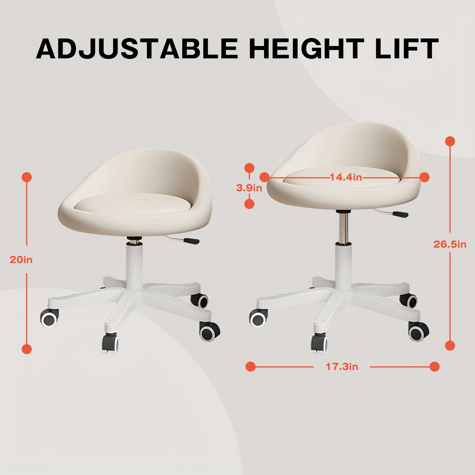 1pc\u002F2pcs Rolling Vanity Stool with Low Back, Height Adjustable Round Makeup Chair with 360° Swivel Wheels, PU Leather Dressing Stool for Bedroom, Salon, And Beauty Room