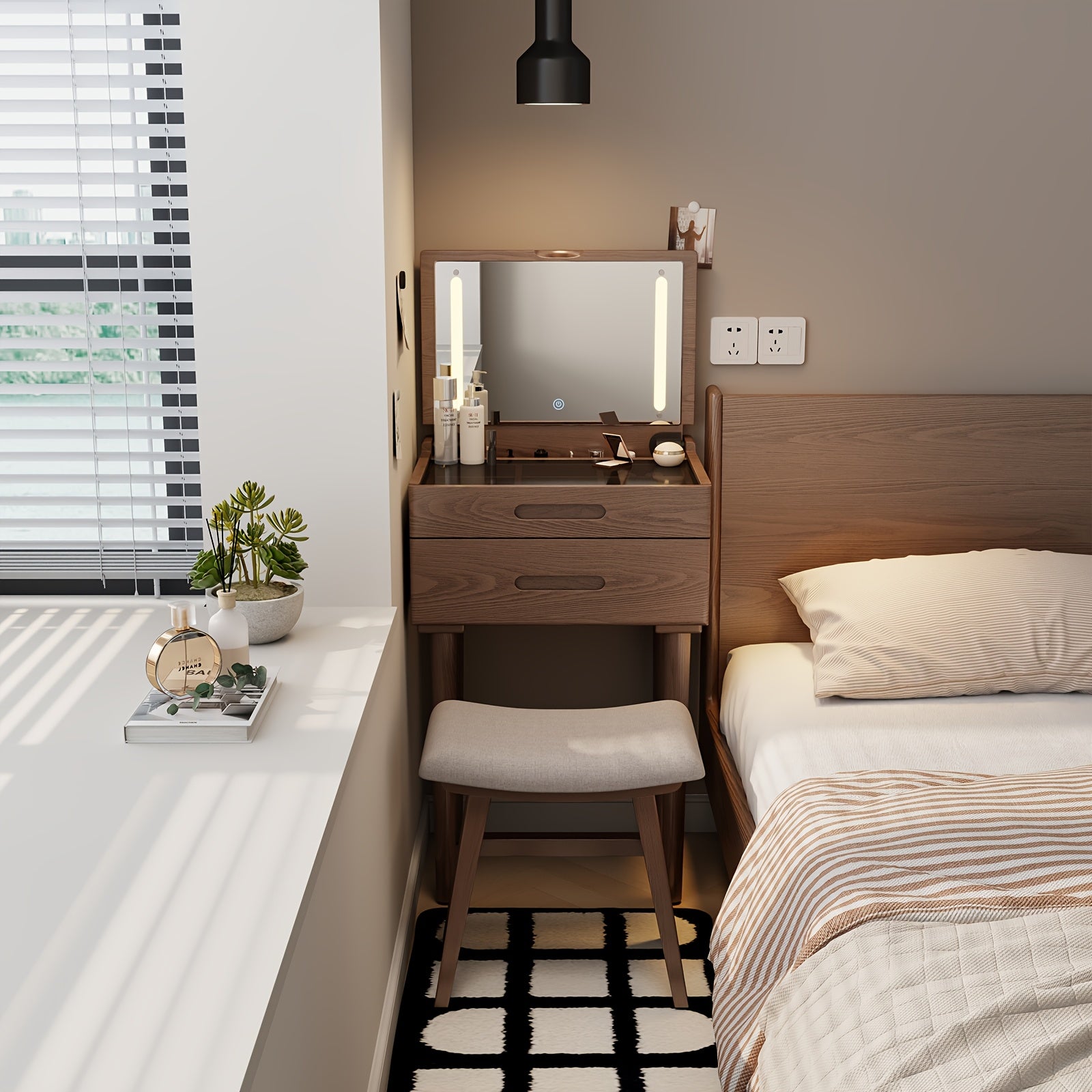 KASLANDI Solid Wood Vanity Stool, Saddle Cushion Vanity Bench with High-Strength Rebound Sponge, Easy Assembly, Vanity Chair, Foot Stool, Makeup Stool for Bedroom, Entryway, Furniture for Home Clearance, Free Shipping