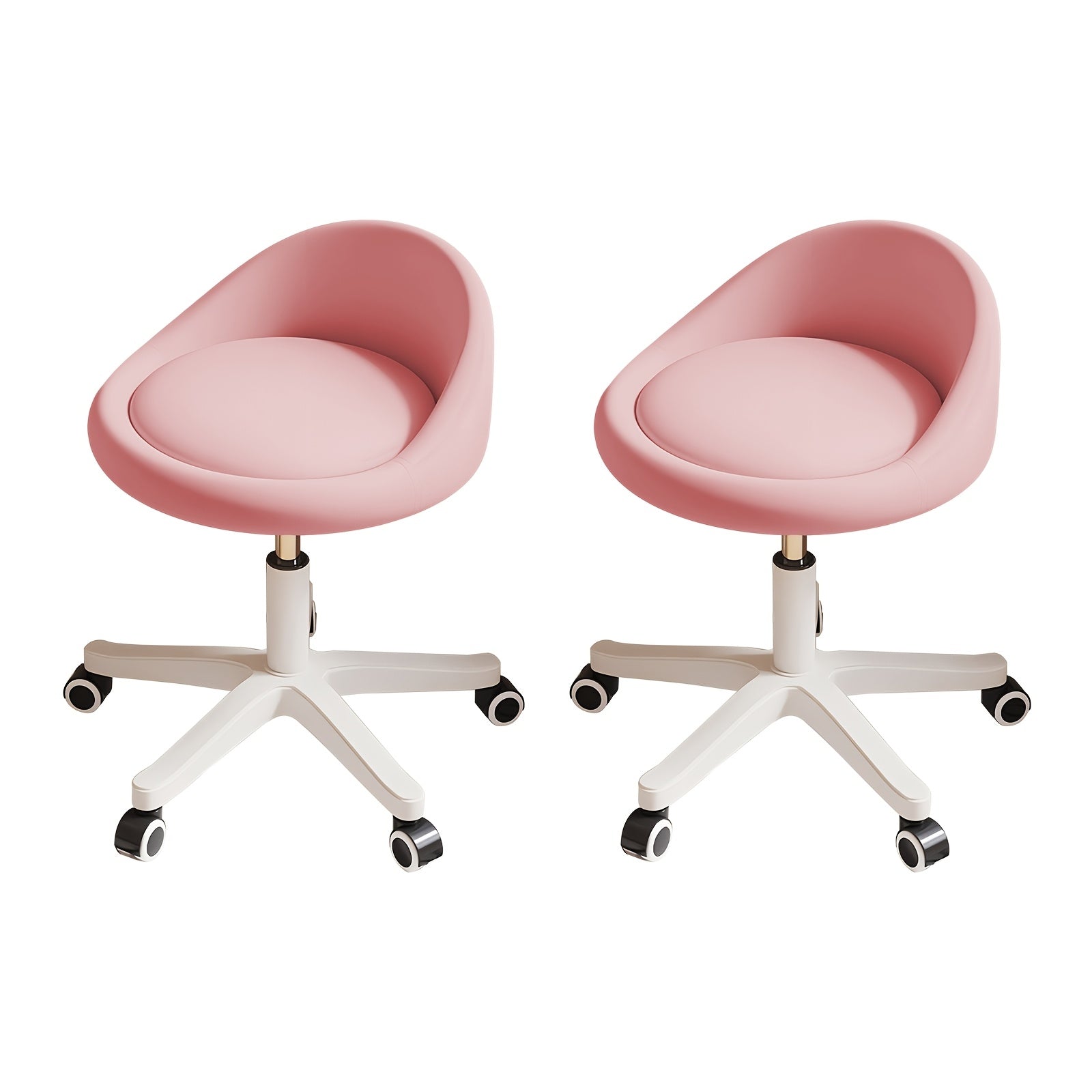 1pc\u002F2pcs Rolling Vanity Stool with Low Back, Height Adjustable Round Makeup Chair with 360° Swivel Wheels, PU Leather Dressing Stool for Bedroom, Salon, And Beauty Room