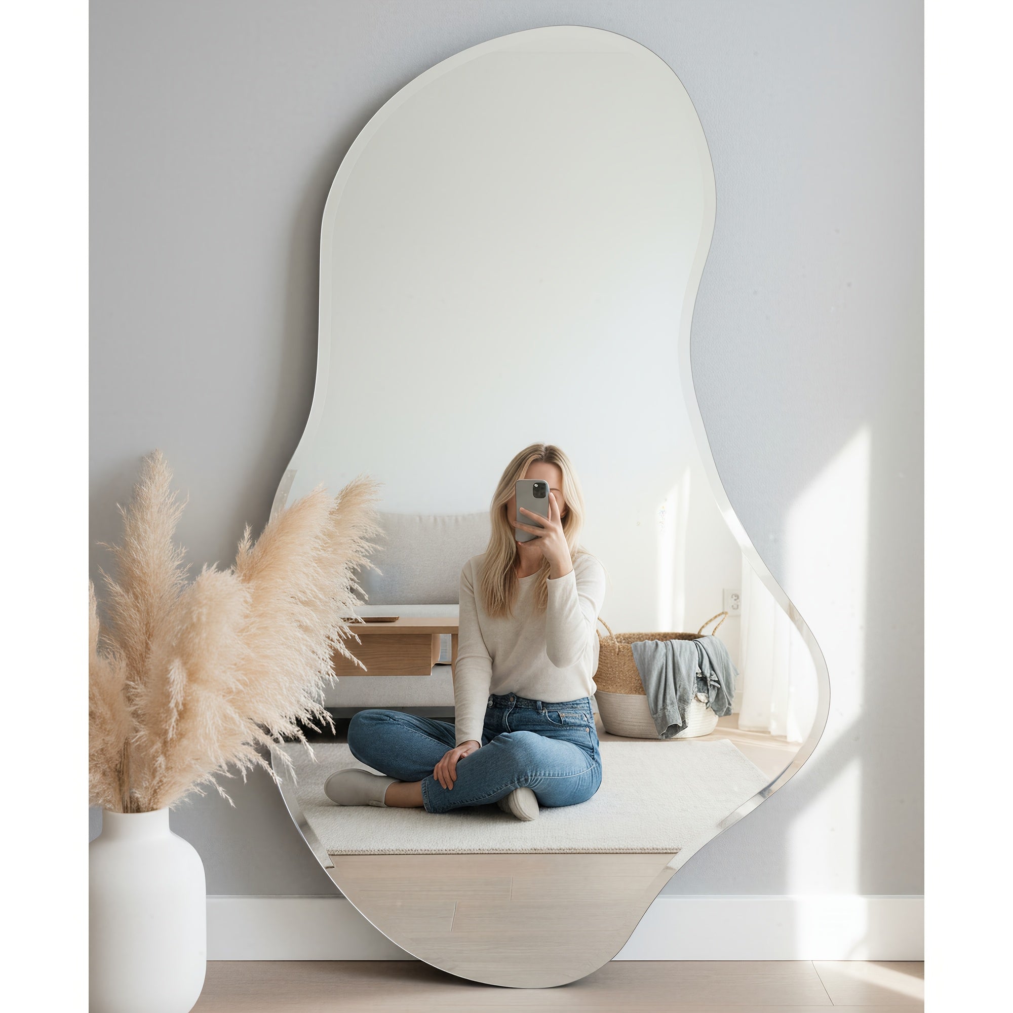 Irregular Wall Mirror Wall Mirrors Decorative Black Modern Asymmetrical Abstract Mirror for Bathroom Bedroom Living Room Entryway Hallway