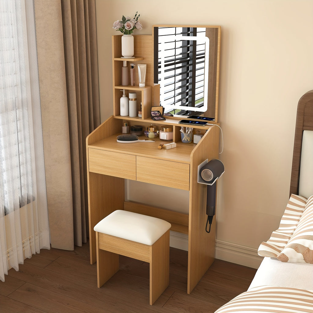 Bedroom Dressing Table, High-end Integrated Design Dressing Table Suitable For Small Apartments, Small Dressing Table With Stool, Multifunctional Bedroom Dressing Table, Cabinet Dressing Table For Placing Cosmetics