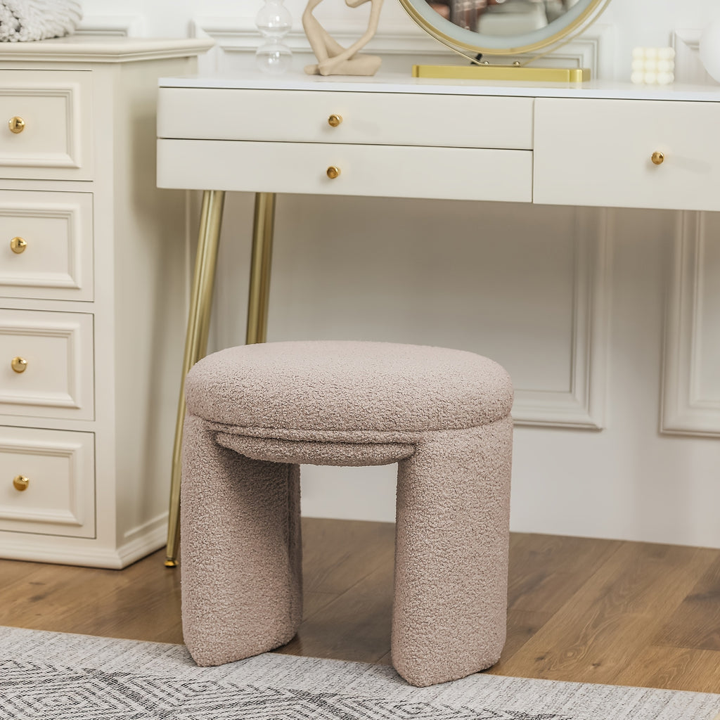 Boucle Ottoman, Round Sherpa Vanity Stool Chair, Small Upholstered Modern Teddy Footstool for Makeup, Living Room, Entryway, Bedroom
