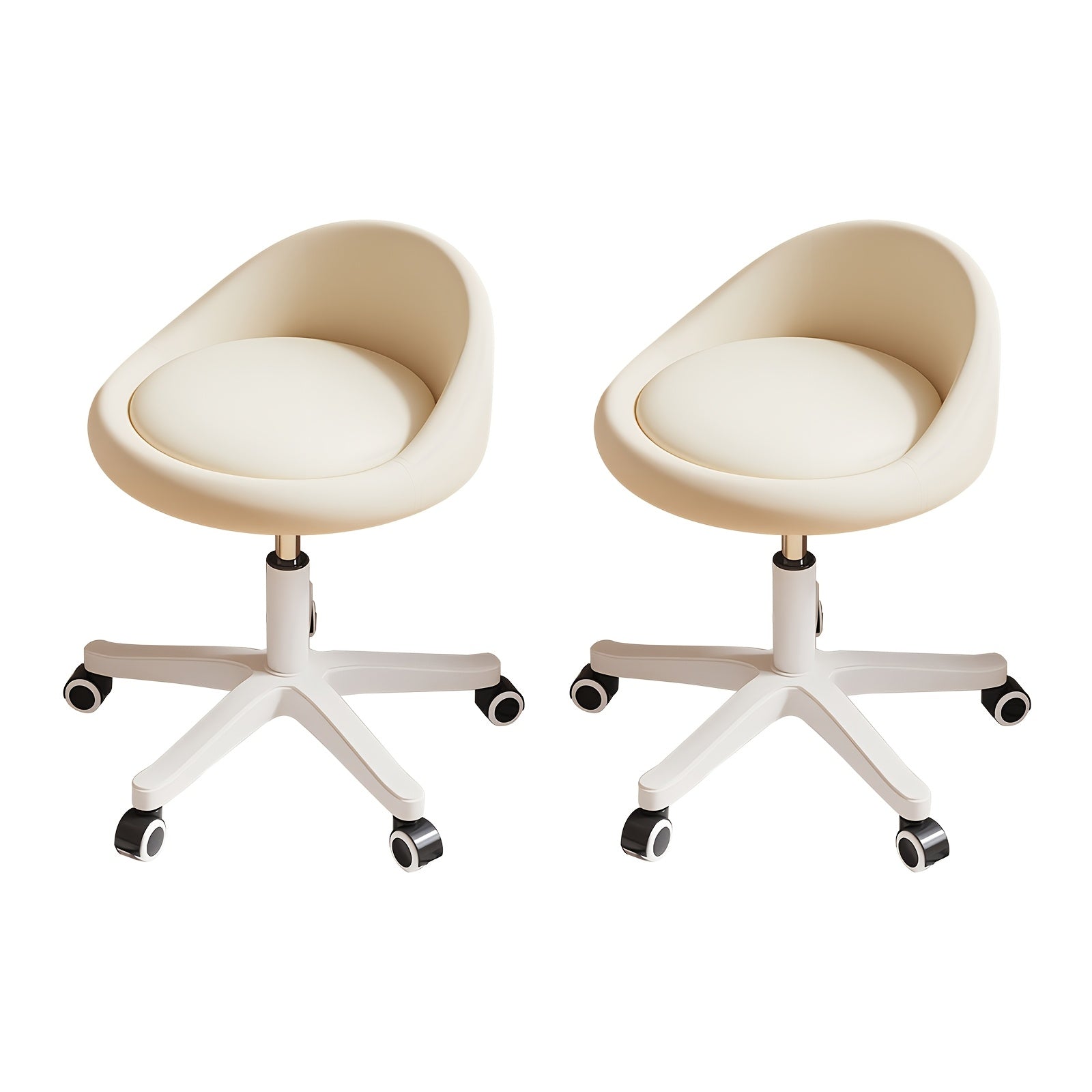 1pc\u002F2pcs Rolling Vanity Stool with Low Back, Height Adjustable Round Makeup Chair with 360° Swivel Wheels, PU Leather Dressing Stool for Bedroom, Salon, And Beauty Room