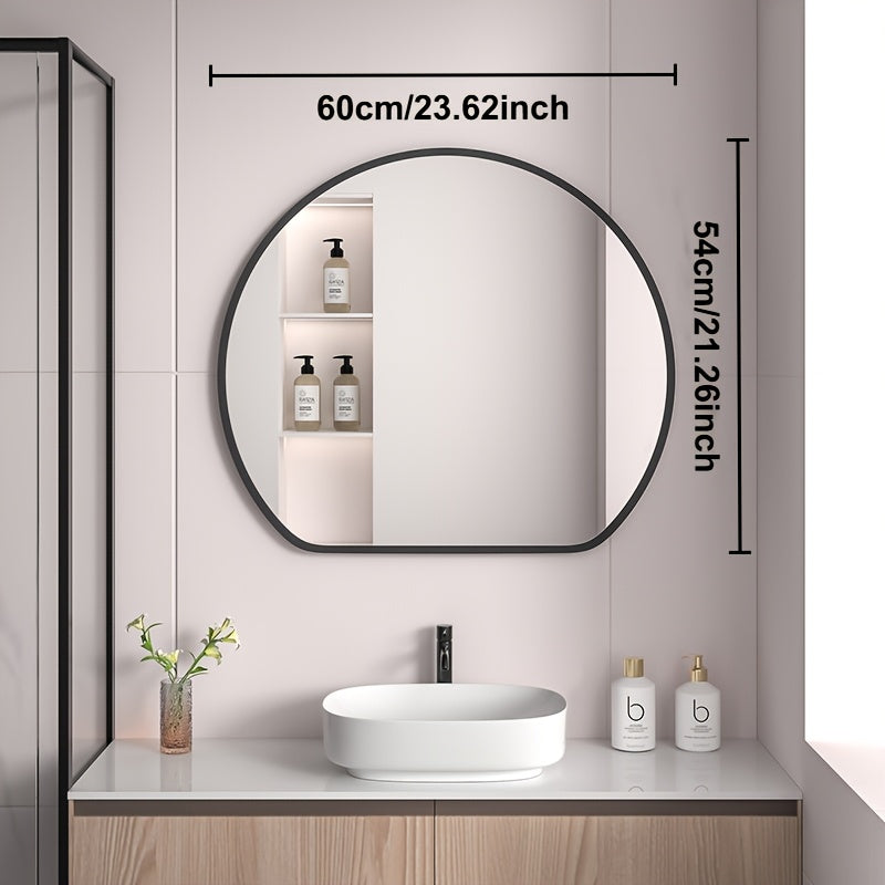 Half Circular Wall Mounted Makeup Mirror, Bathroom Shower Mirror, Golden\u002Fblack, Aluminum Frame, Easy to Hang.