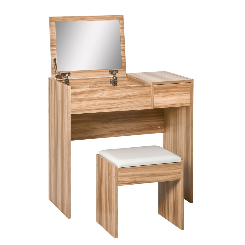 HOMCOM Vintage-Style Dressing Table with Flip-Up Mirror & Cushioned Stool - Convertible Makeup Vanity Desk with Hidden Compartments & Storage Drawer, Space-Saving Design with Golden-Toned Legs, No Assembly Required, Ideal for Bedroom or Bathroom