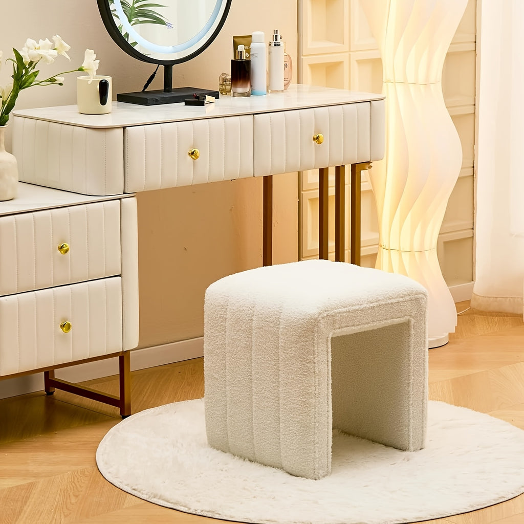 Velvet Vanity Stool Velvet U-Shaped Vanity Stool Chair | Multifunction Ottoman Footrest, Sofa Bench Extra Seat - Modern Home Decor for Makeup Room, Living Room, Entryway, Office