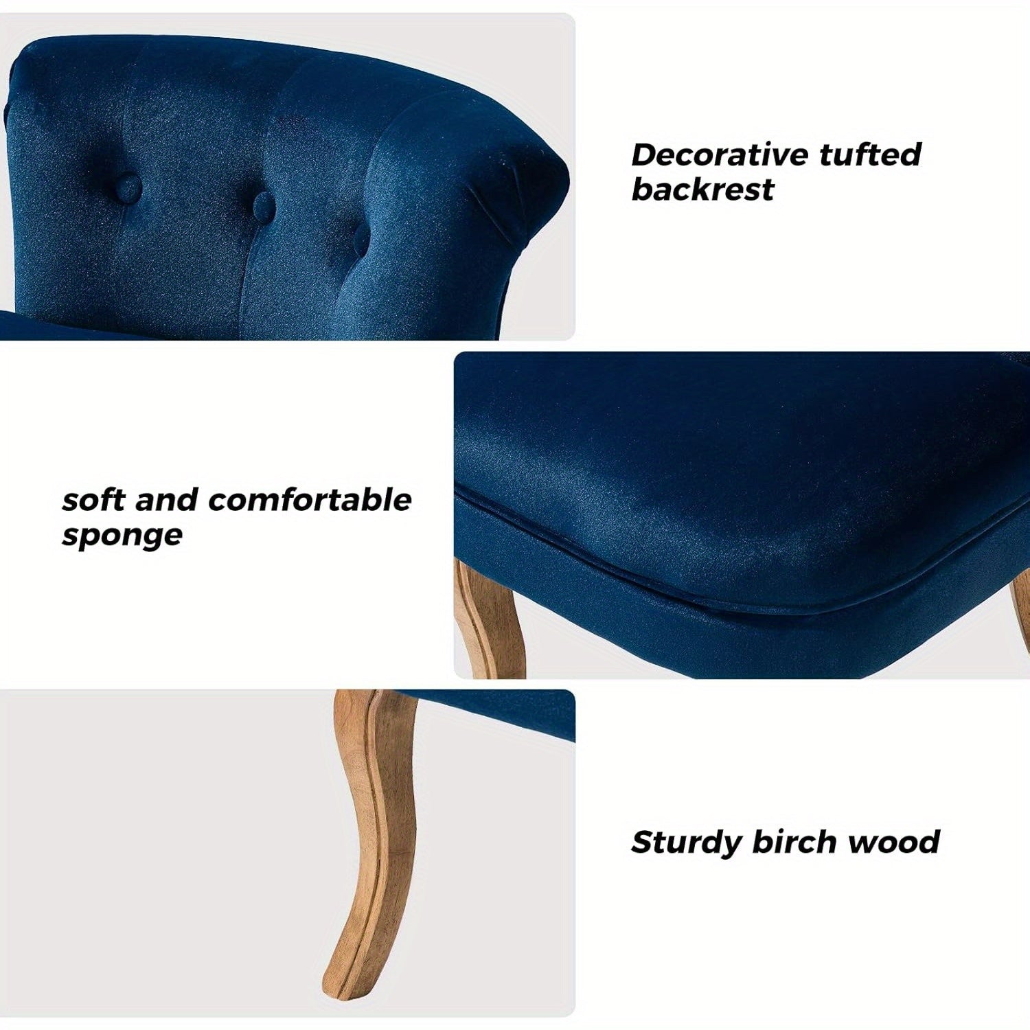 Navy Velvet Vanity Stool with Low Back - Modern Upholstered Makeup Chair with Solid Wood Legs, Assembly Compact Dressing Table Chair Suitable for Women & Girls, Bedroom, Living Room, Dressing Table - Stylish Chair