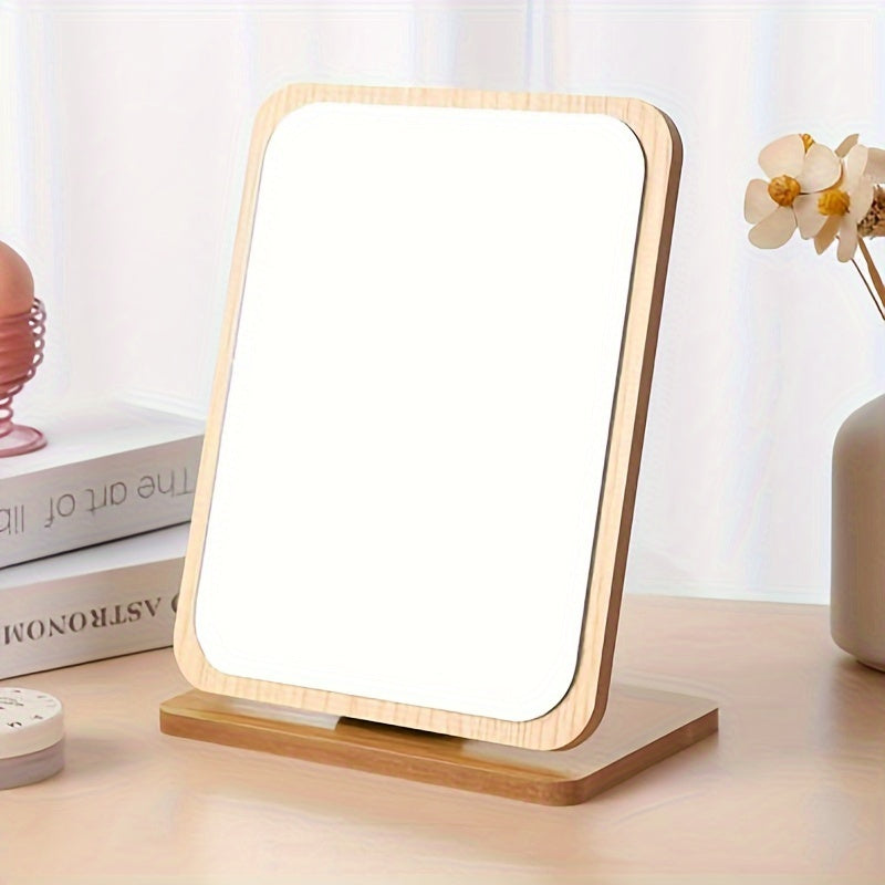 Elegant Wood Vanity Mirror Suitable for Women & - Adjustable Stand with Single-Sided Mirror, Polished Finish, Compact Mirror for Dressing Table, Bedroom, Dorm - Wood for Small Spaces