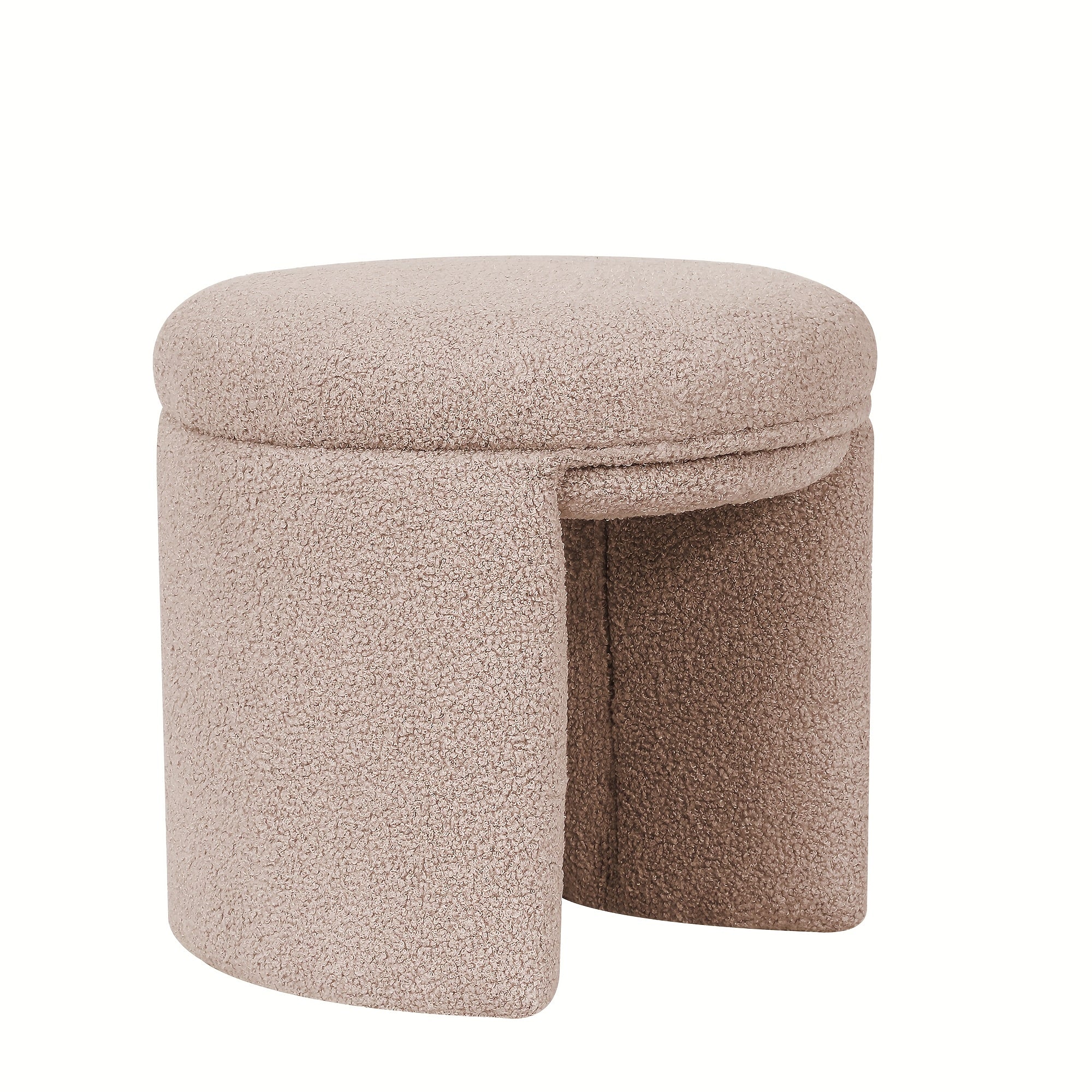 Boucle Ottoman, Round Sherpa Vanity Stool Chair, Small Upholstered Modern Teddy Footstool for Makeup, Living Room, Entryway, Bedroom