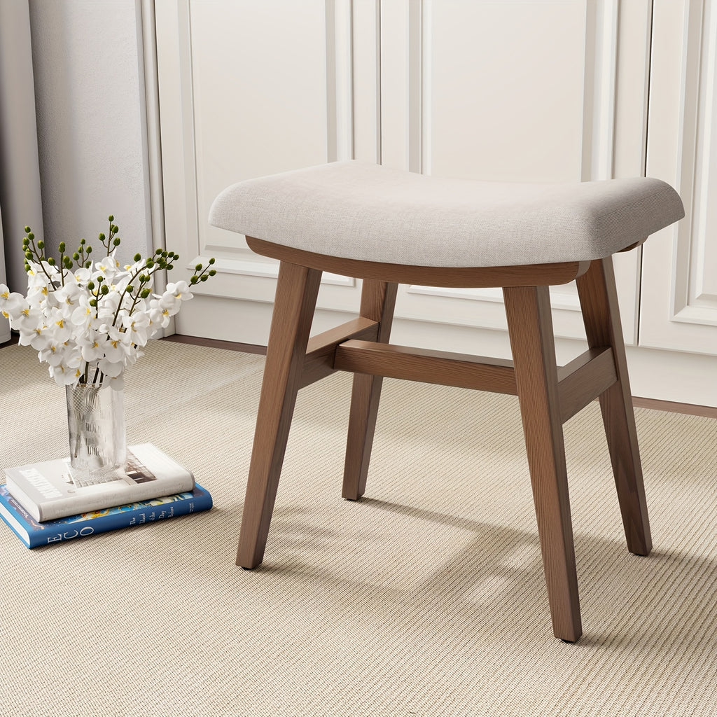 KASLANDI Solid Wood Vanity Stool, Saddle Cushion Vanity Bench with High-Strength Rebound Sponge, Easy Assembly, Vanity Chair, Foot Stool, Makeup Stool for Bedroom, Entryway, Furniture for Home Clearance, Free Shipping