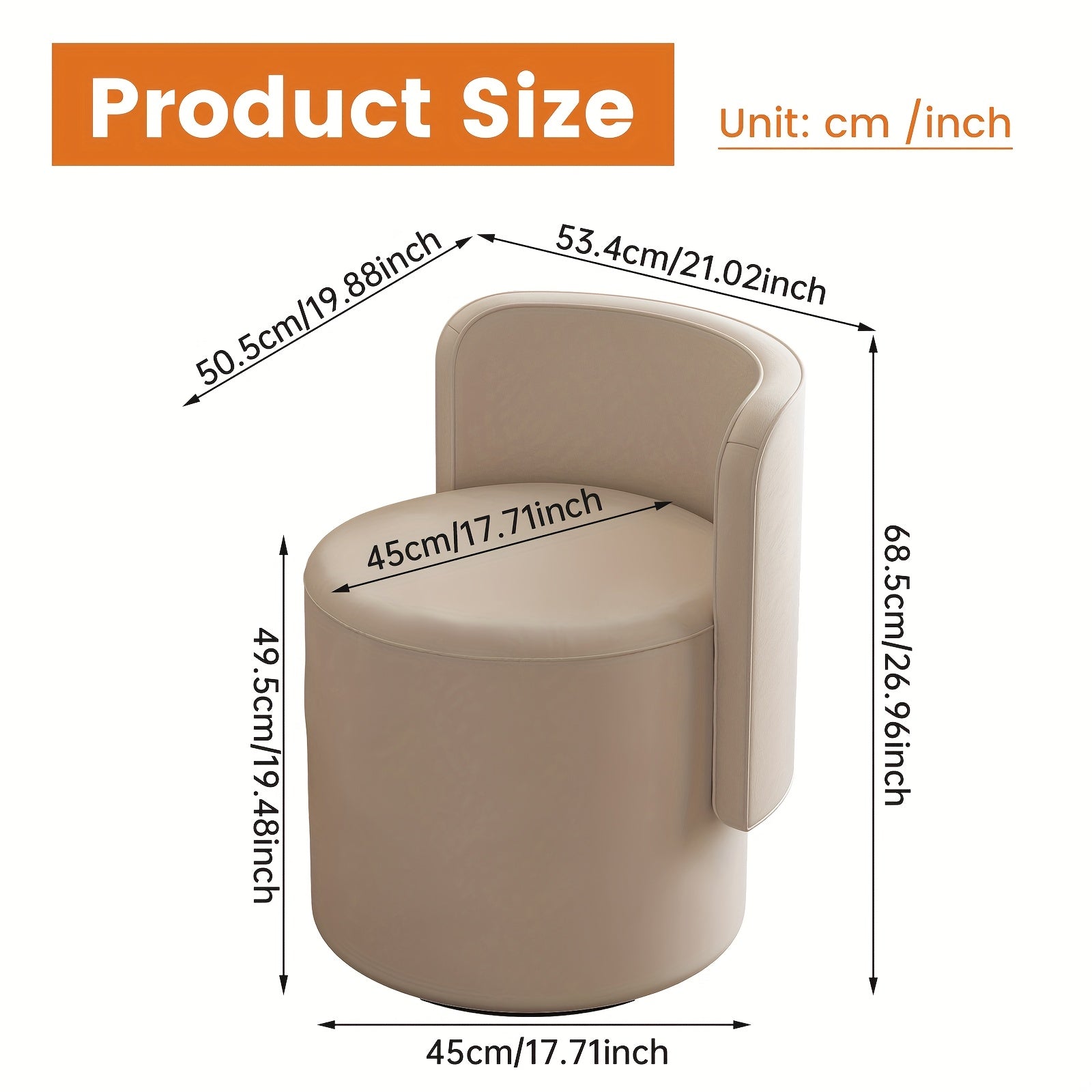 Adjustable Cream White Velvet Upholstered Round Stool And Vanity Chair with a Curved Backrest - a Small Modern Pouf Footrest for Makeup, Suitable for Living Rooms And Bedrooms