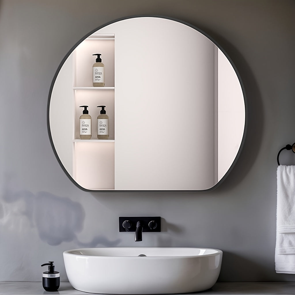 Half Circular Wall Mounted Makeup Mirror, Bathroom Shower Mirror, Golden\u002Fblack, Aluminum Frame, Easy to Hang.