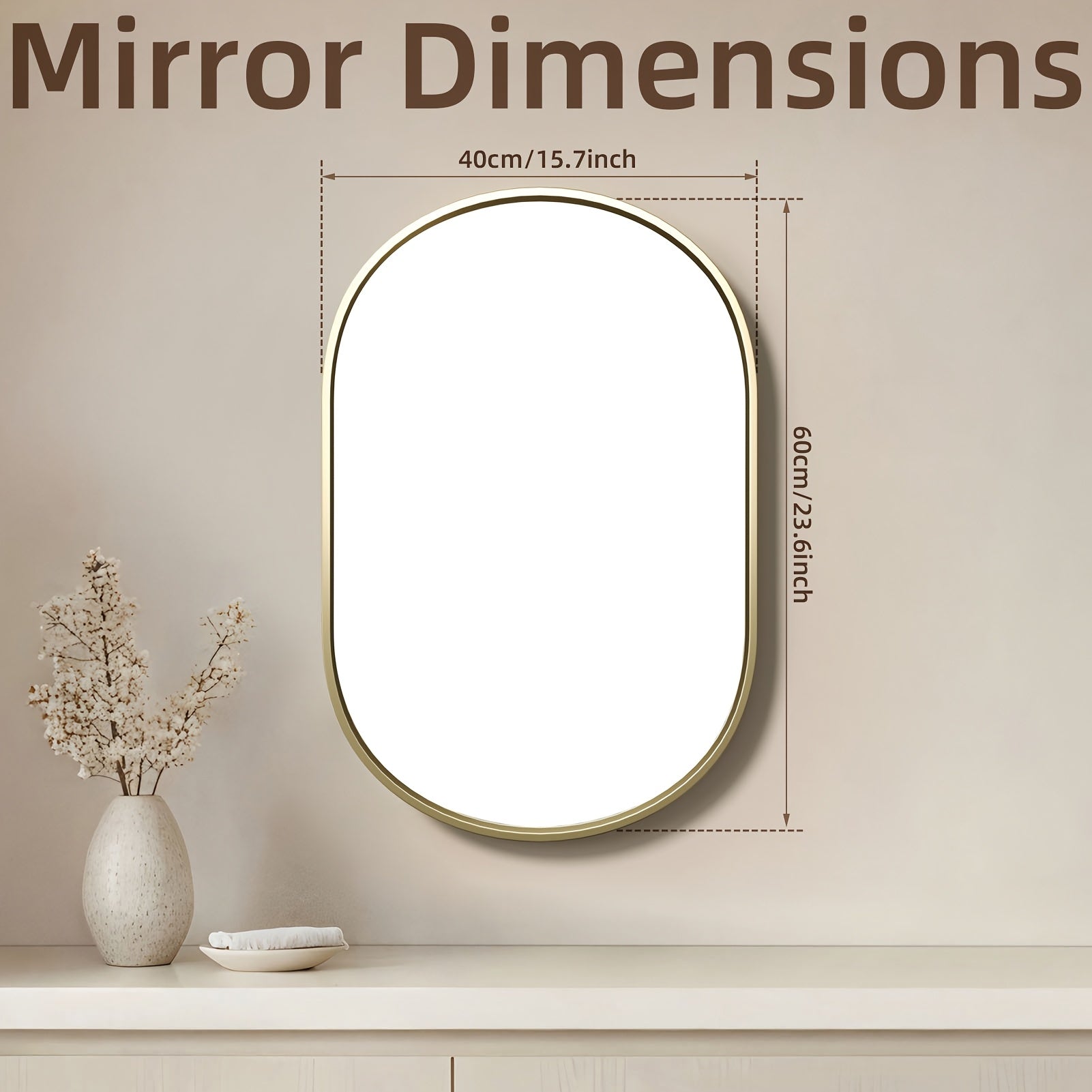 16x24 Inch Straight-edged Oval Mirror, High-definition And Shatter-resistant Mirror Surface, Frame Made Of Aluminum Alloy, Durable And Resistant to Deformation, Hanging Buckle Uses A Male-female Clasp Design for Easy Hanging.,  Bathroom Mirror