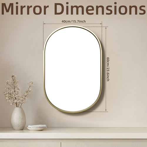 16x24 Inch Straight-edged Oval Mirror, High-definition And Shatter-resistant Mirror Surface, Frame Made Of Aluminum Alloy, Durable And Resistant to Deformation, Hanging Buckle Uses A Male-female Clasp Design for Easy Hanging.,  Bathroom Mirror