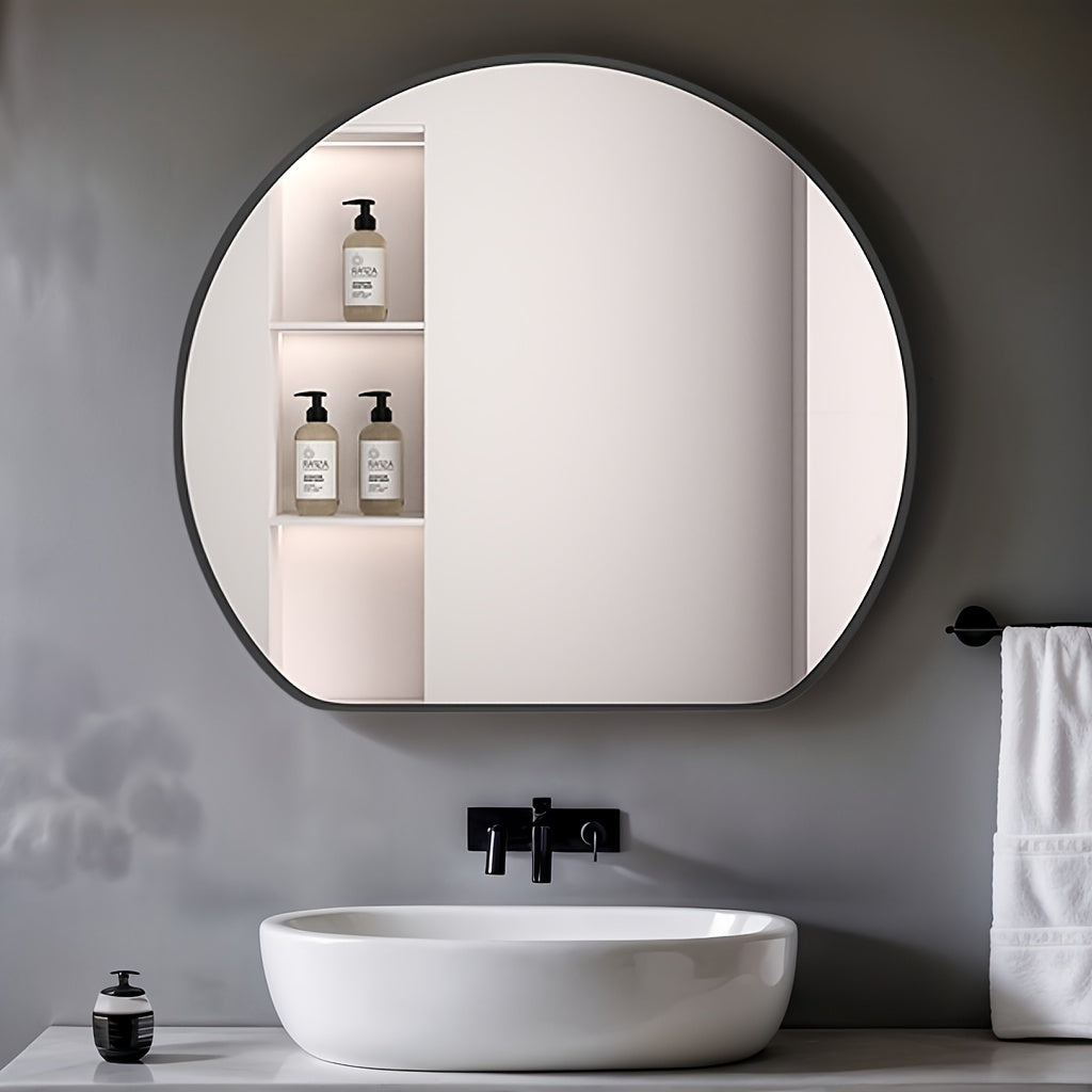 Half Circular Wall Mounted Makeup Mirror, Bathroom Shower Mirror, Golden\u002Fblack, Aluminum Frame, Easy to Hang.