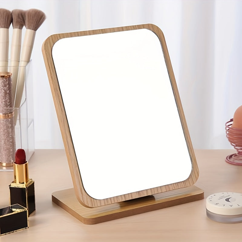 Elegant Wood Vanity Mirror Suitable for Women & - Adjustable Stand with Single-Sided Mirror, Polished Finish, Compact Mirror for Dressing Table, Bedroom, Dorm - Wood for Small Spaces
