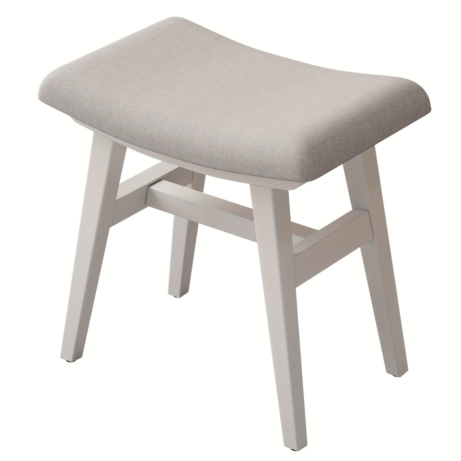 KASLANDI Solid Wood Compact Vanity Stool & Makeup Chair - Frame with Saddle Cushion, Linen-Wrapped High-Rebound Sponge Seat, Easy Assembly Footstool for Small Spaces Suitable for Bedroom, Entryway,, Dorm - Classic Style