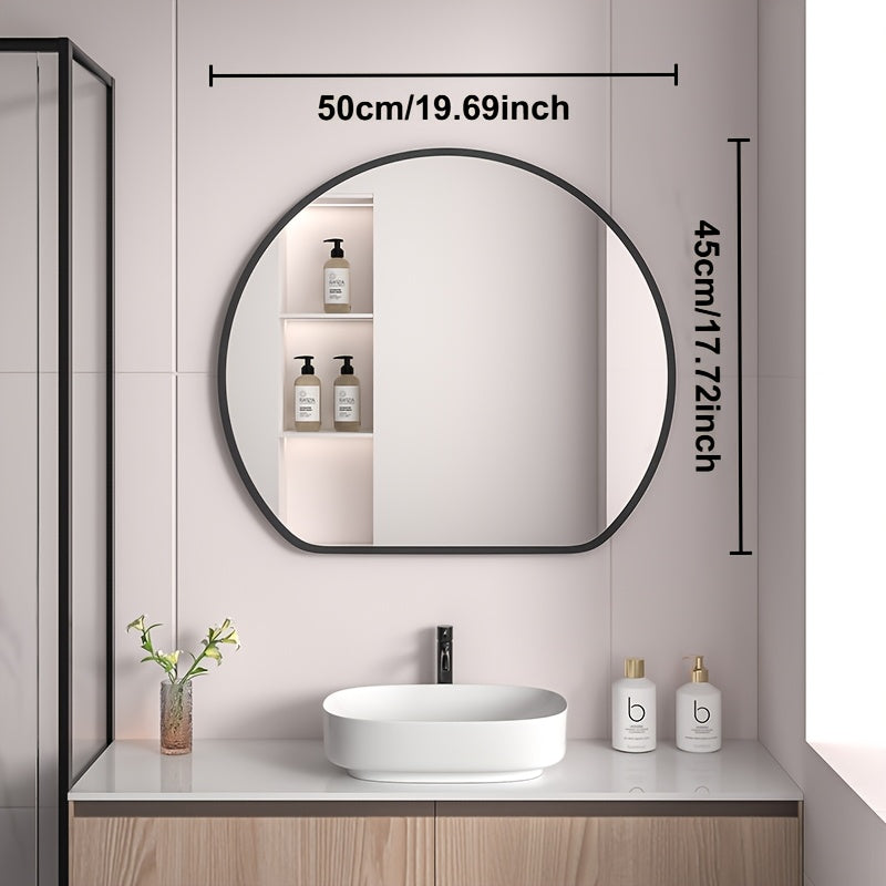 Half Circular Wall Mounted Makeup Mirror, Bathroom Shower Mirror, Golden\u002Fblack, Aluminum Frame, Easy to Hang.