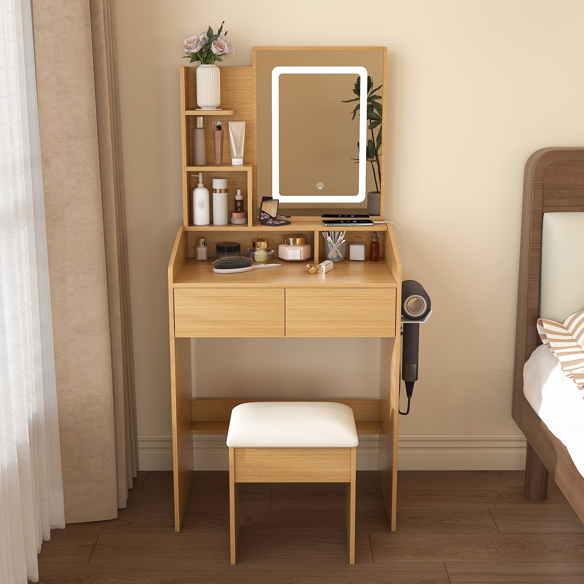 Bedroom Dressing Table, High-end Integrated Design Dressing Table Suitable For Small Apartments, Small Dressing Table With Stool, Multifunctional Bedroom Dressing Table, Cabinet Dressing Table For Placing Cosmetics
