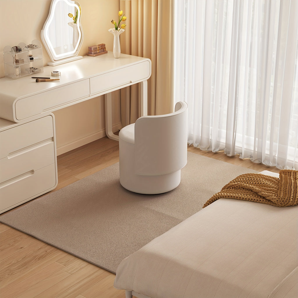 Adjustable Cream White Velvet Upholstered Round Stool And Vanity Chair with a Curved Backrest - a Small Modern Pouf Footrest for Makeup, Suitable for Living Rooms And Bedrooms