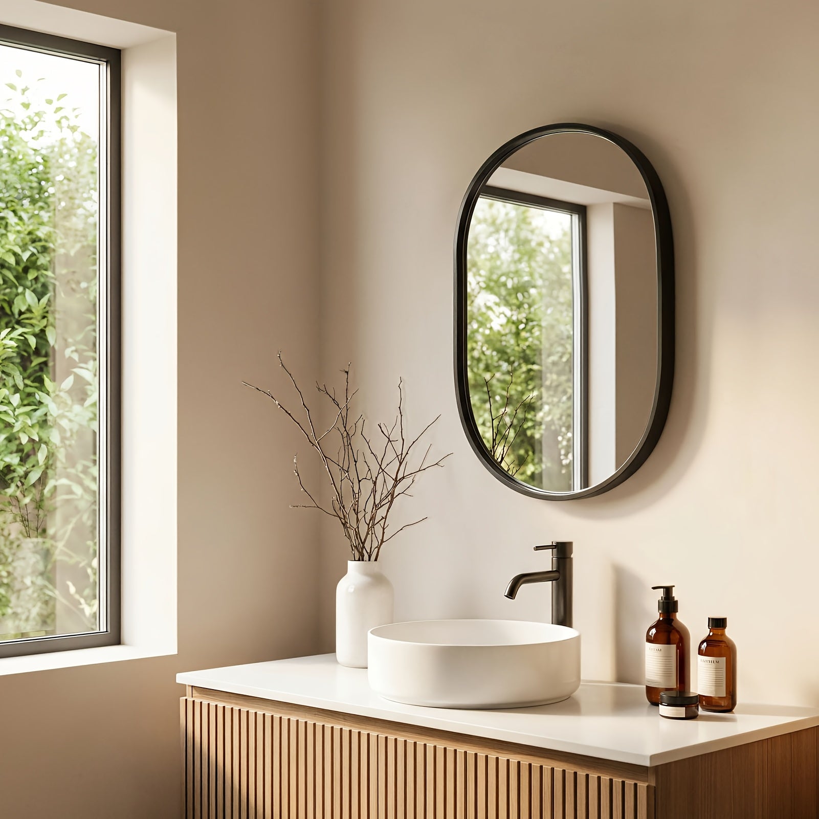 16x24 Inch Straight-edged Oval Mirror, High-definition And Shatter-resistant Mirror Surface, Frame Made Of Aluminum Alloy, Durable And Resistant to Deformation, Hanging Buckle Uses A Male-female Clasp Design for Easy Hanging.,  Bathroom Mirror