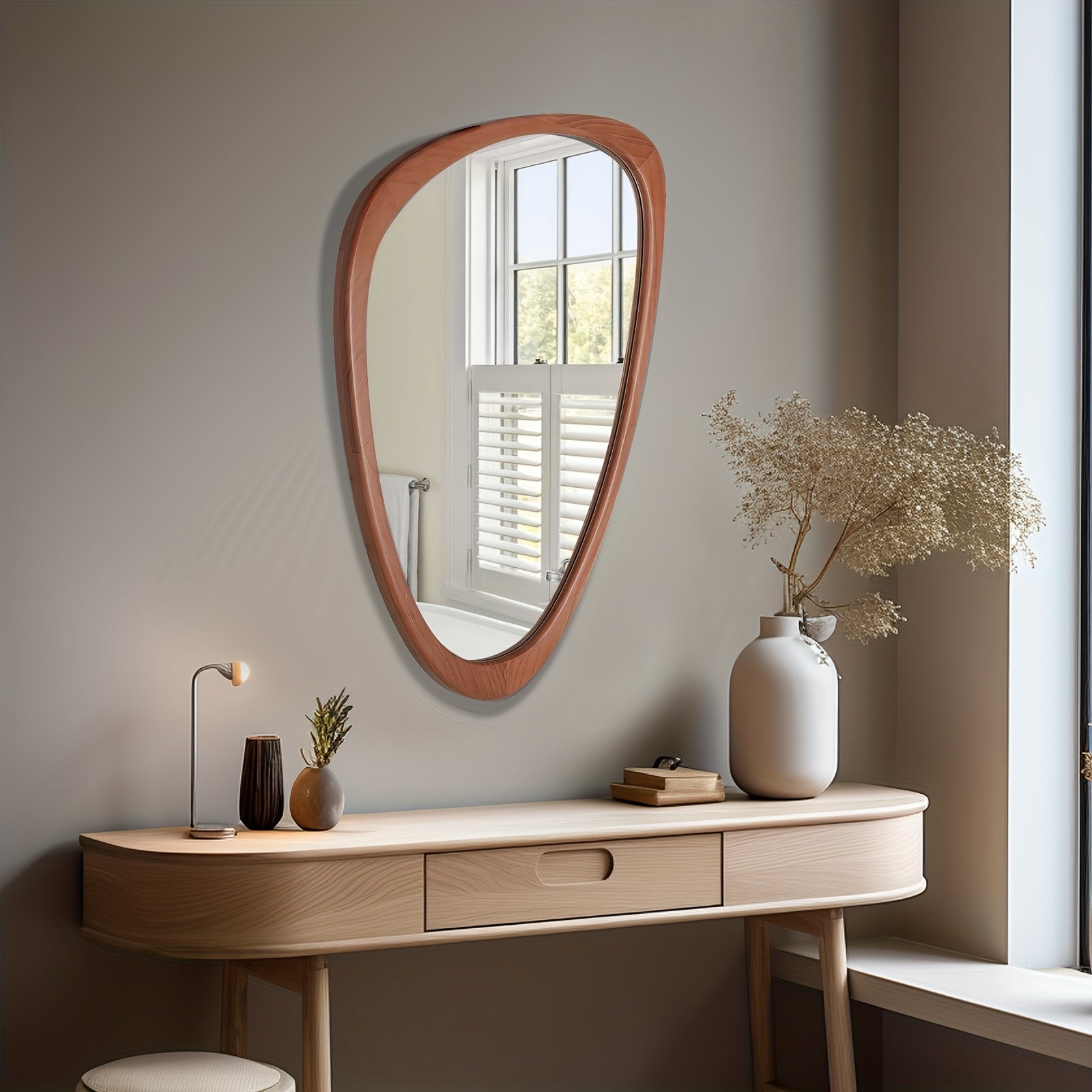 WallBeyond Classic Walnut Color Pebble Shape Wall Mirror 30\