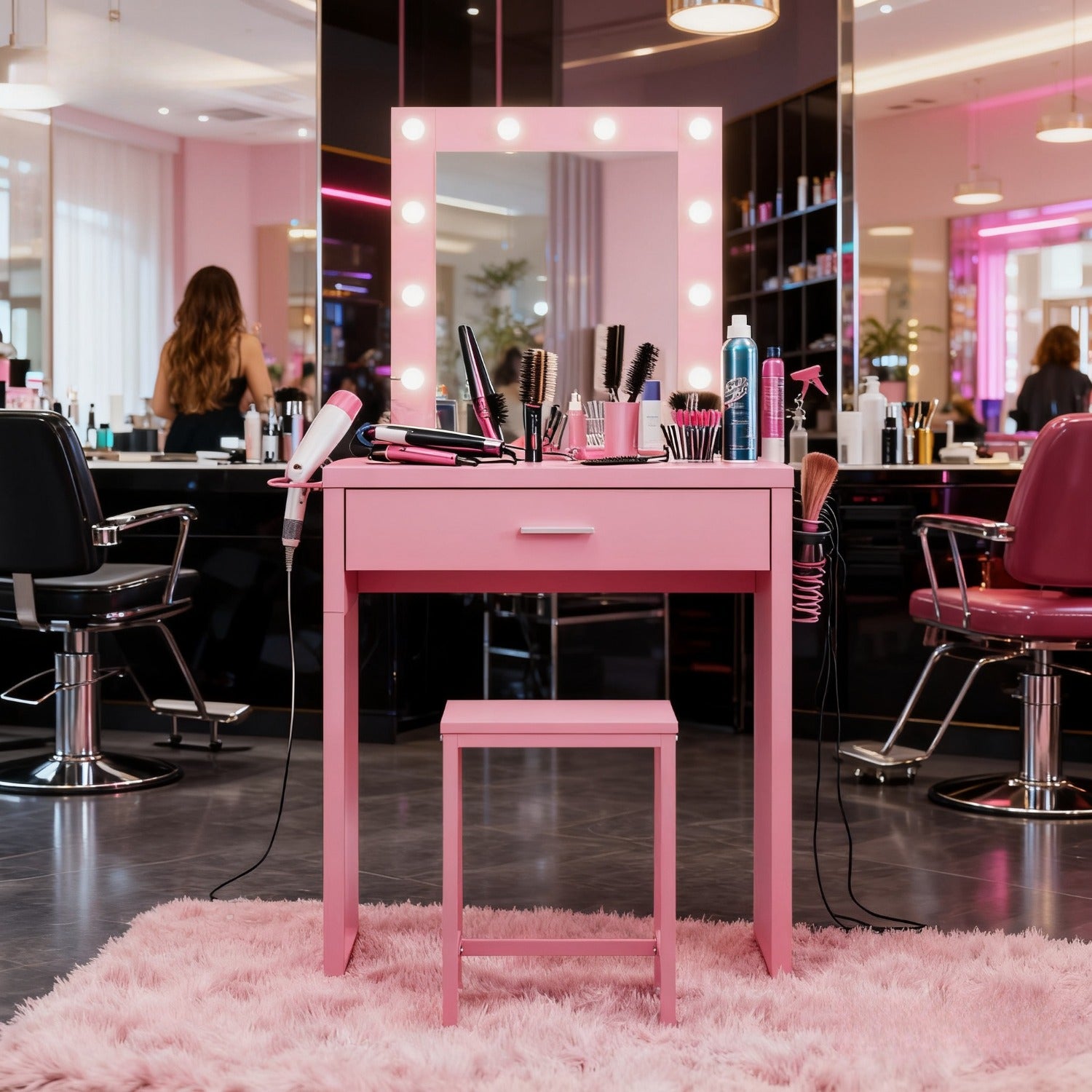 HOSEOKA Compact Vanity Desk Set with Mirror & 10-LED Lighted Makeup Table & Chair - Space-Saving Dressing Table for Small Rooms, Easy Assembly, Low Profile Design (Under 27\