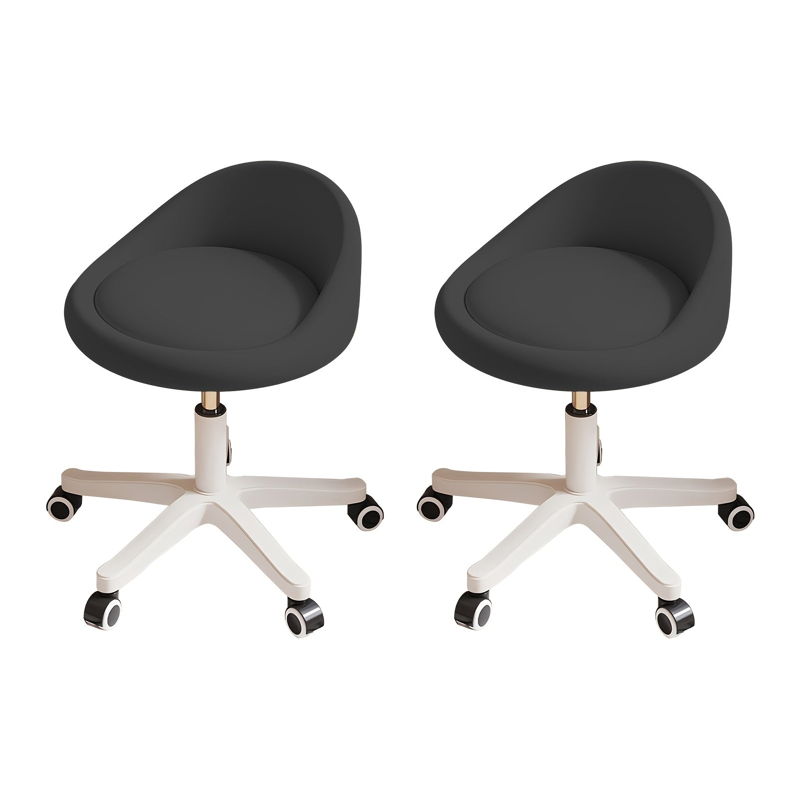 1pc\u002F2pcs Rolling Vanity Stool with Low Back, Height Adjustable Round Makeup Chair with 360° Swivel Wheels, PU Leather Dressing Stool for Bedroom, Salon, And Beauty Room