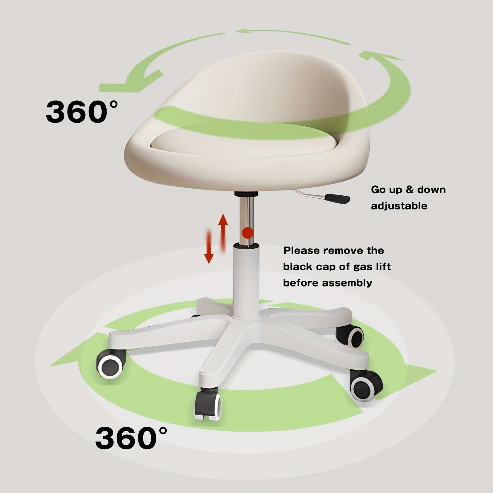 1pc\u002F2pcs Rolling Vanity Stool with Low Back, Height Adjustable Round Makeup Chair with 360° Swivel Wheels, PU Leather Dressing Stool for Bedroom, Salon, And Beauty Room