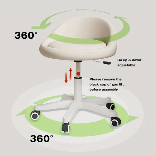 1pc\u002F2pcs Rolling Vanity Stool with Low Back, Height Adjustable Round Makeup Chair with 360° Swivel Wheels, PU Leather Dressing Stool for Bedroom, Salon, And Beauty Room