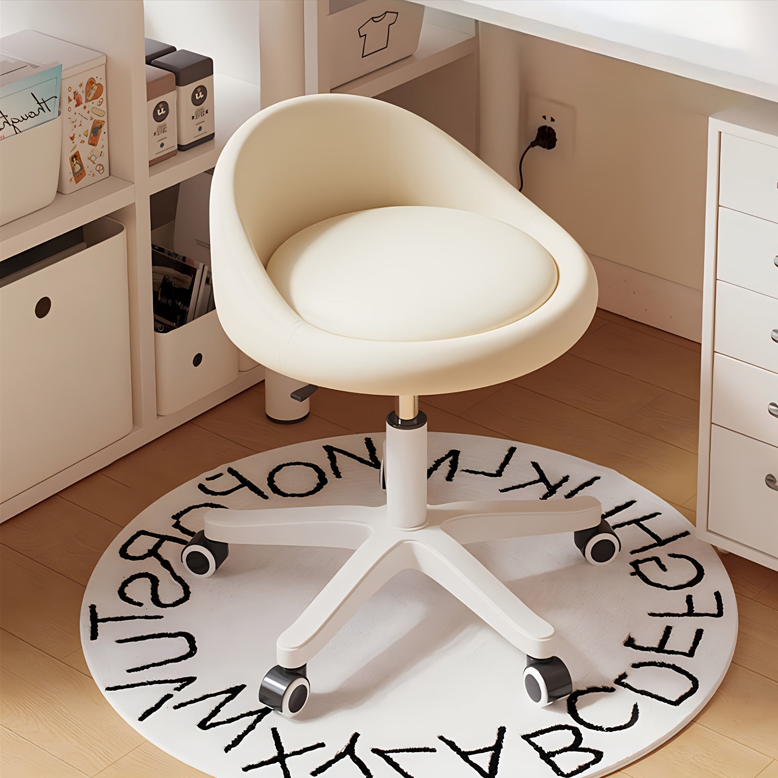 1pc\u002F2pcs Rolling Vanity Stool with Low Back, Height Adjustable Round Makeup Chair with 360° Swivel Wheels, PU Leather Dressing Stool for Bedroom, Salon, And Beauty Room