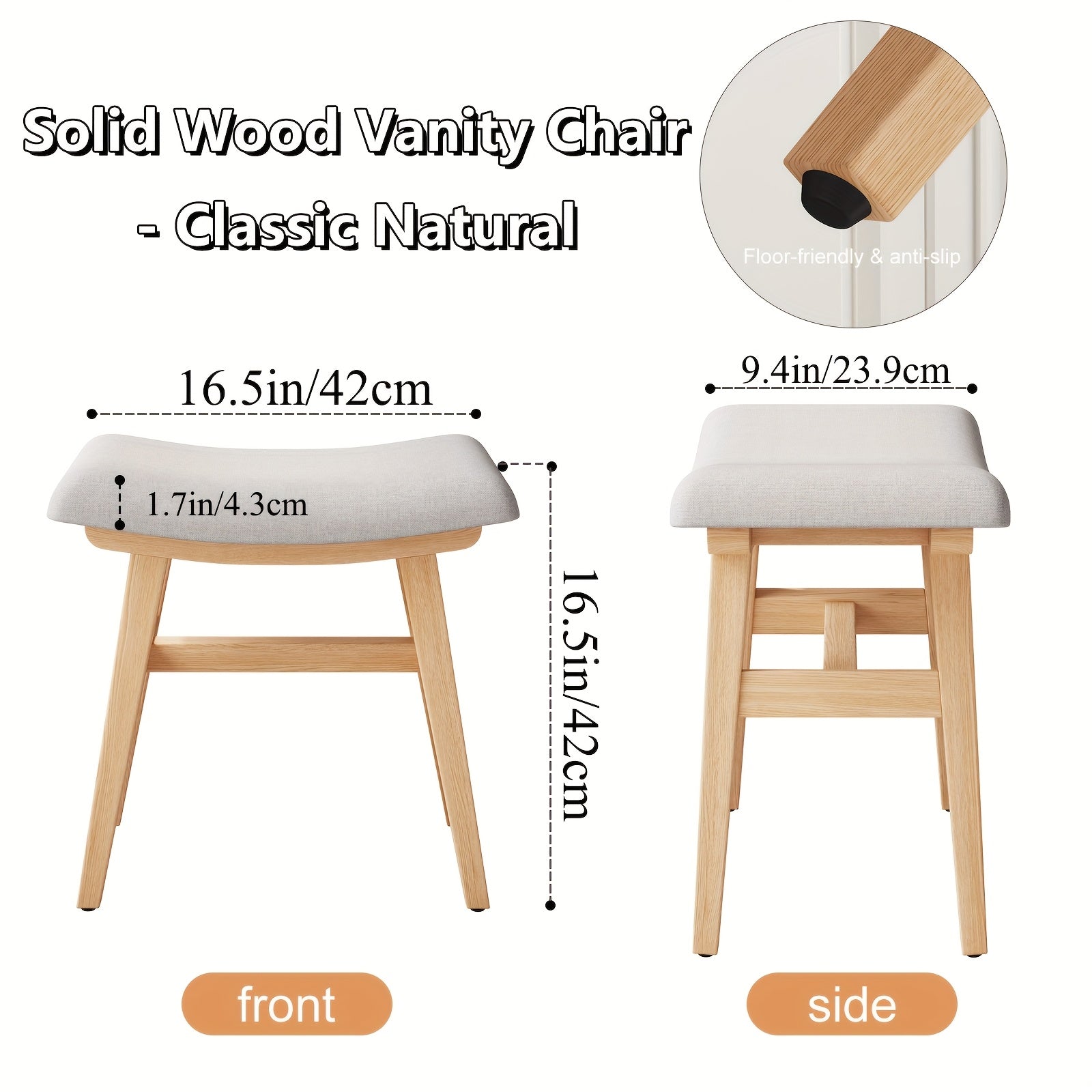 KASLANDI Solid Wood Vanity Stool, Saddle Cushion Vanity Bench with High-Strength Rebound Sponge, Easy Assembly, Vanity Chair, Foot Stool, Makeup Stool for Bedroom, Entryway, Furniture for Home Clearance, Free Shipping