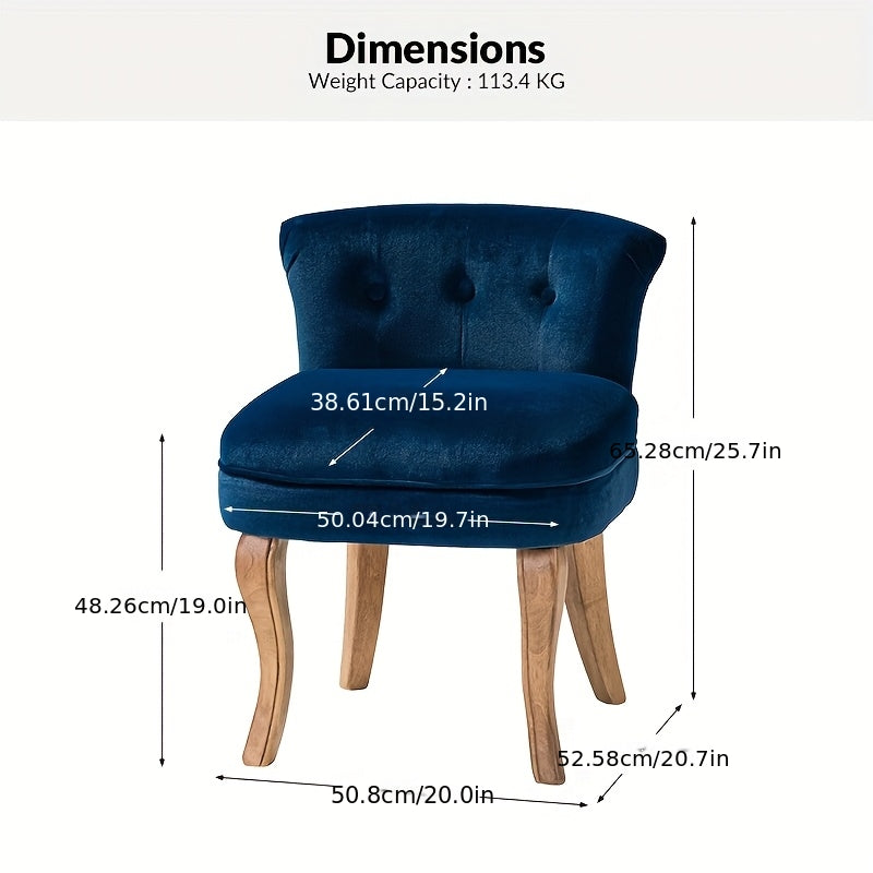 Navy Velvet Vanity Stool with Low Back - Modern Upholstered Makeup Chair with Solid Wood Legs, Assembly Compact Dressing Table Chair Suitable for Women & Girls, Bedroom, Living Room, Dressing Table - Stylish Chair