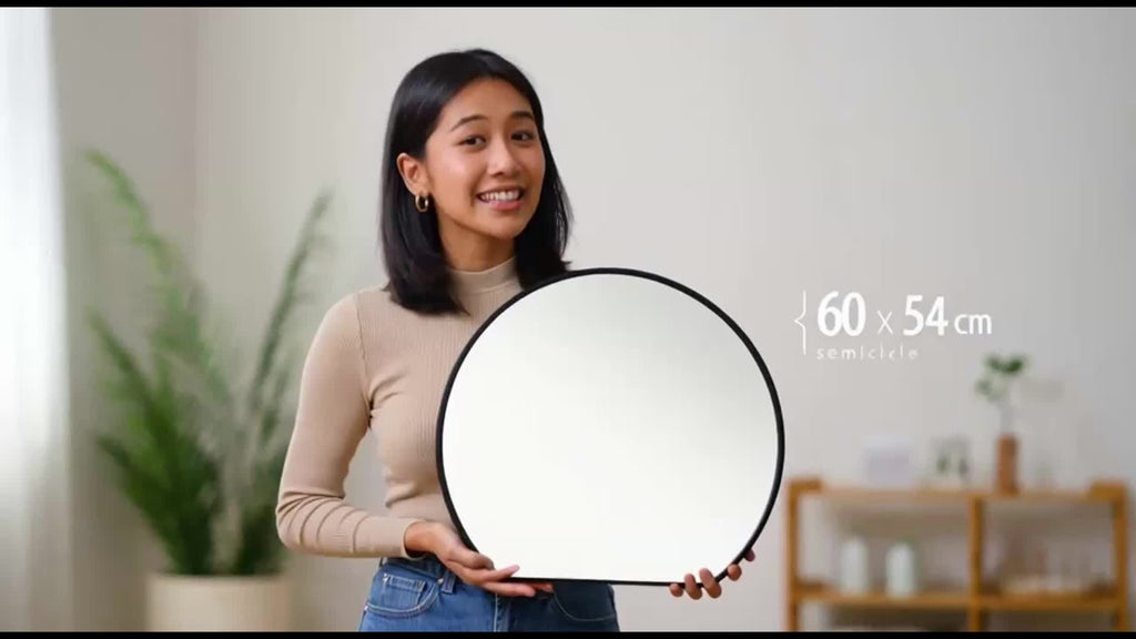 Half Circular Wall Mounted Makeup Mirror, Bathroom Shower Mirror, Golden\u002Fblack, Aluminum Frame, Easy to Hang.