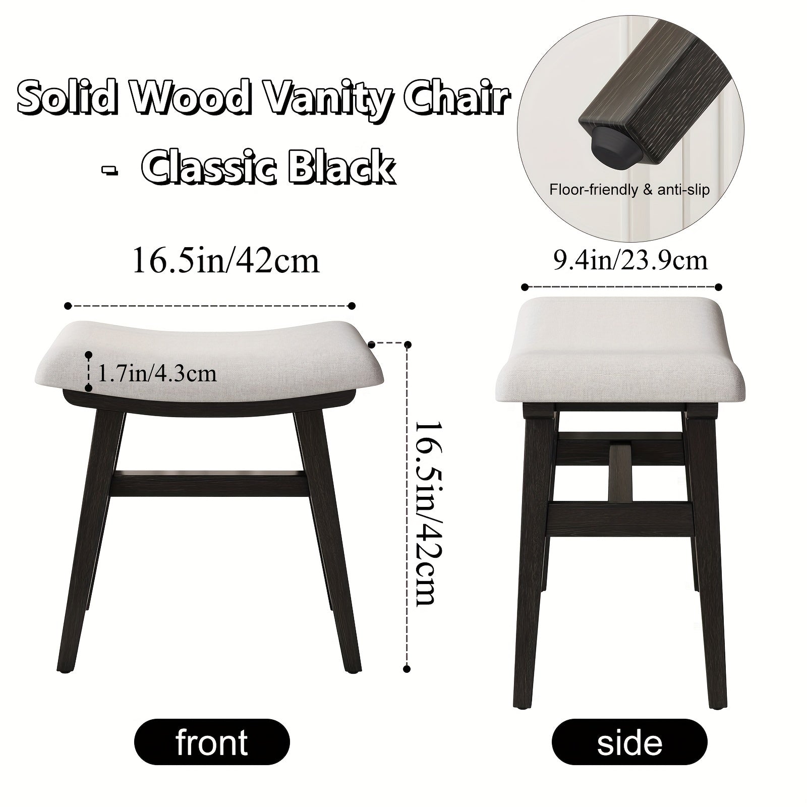 KASLANDI Solid Wood Vanity Stool, Saddle Cushion Vanity Bench with High-Strength Rebound Sponge, Easy Assembly, Vanity Chair, Foot Stool, Makeup Stool for Bedroom, Entryway, Furniture for Home Clearance, Free Shipping