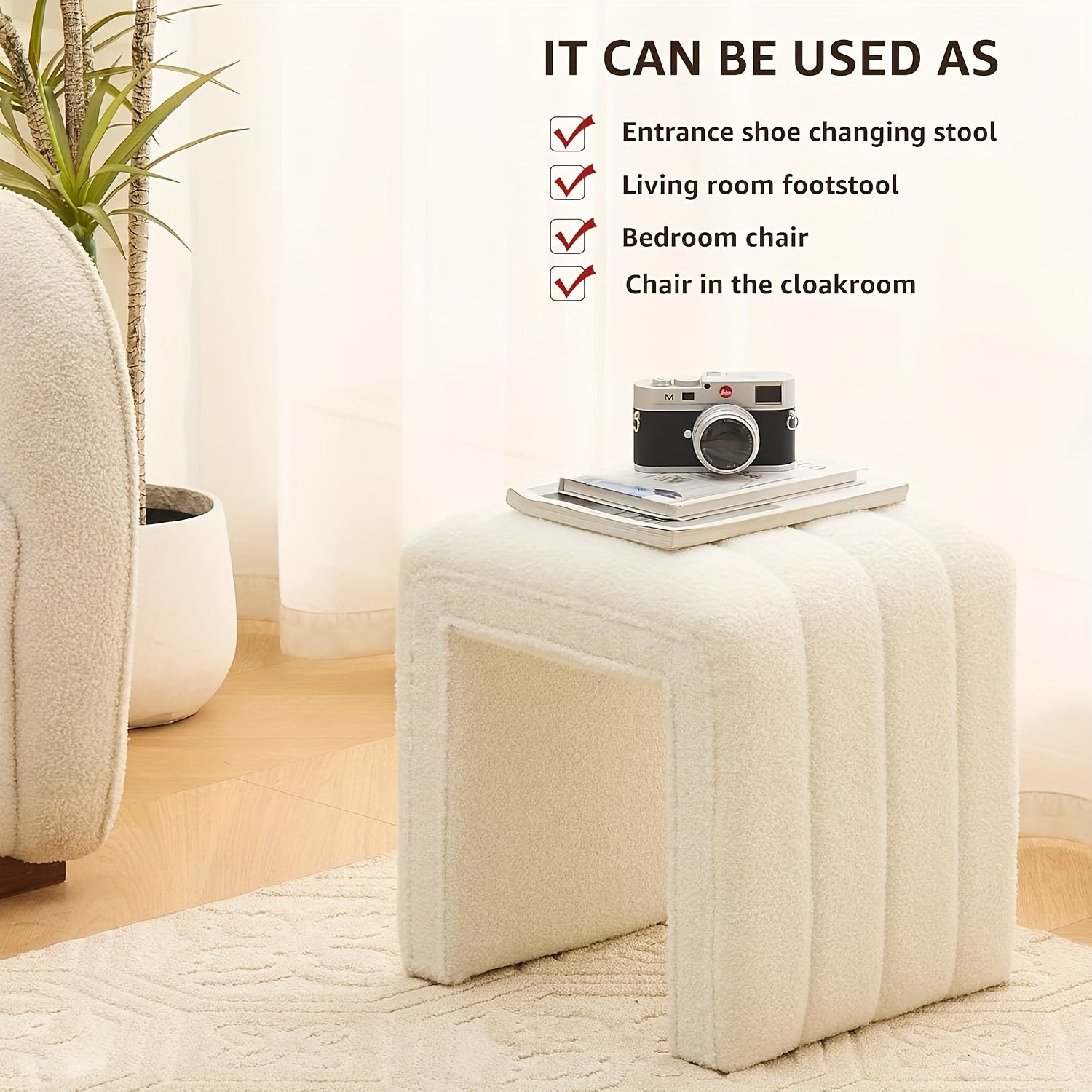 Velvet Vanity Stool Velvet U-Shaped Vanity Stool Chair | Multifunction Ottoman Footrest, Sofa Bench Extra Seat - Modern Home Decor for Makeup Room, Living Room, Entryway, Office