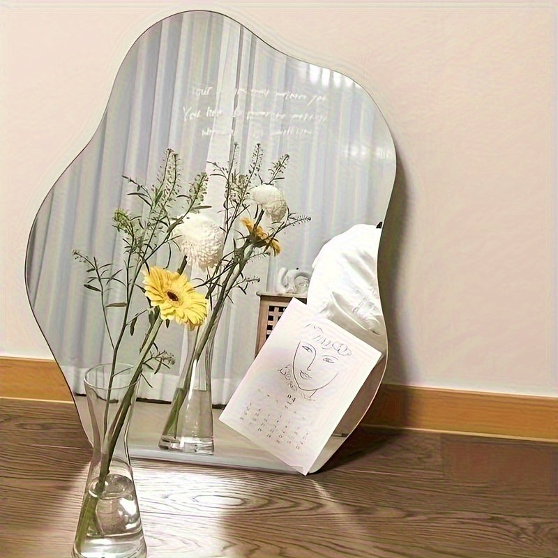 1pc a Non-Breakable Acrylic Cloud Mist Mirror Measuring 15.75 by 12.99 Inches, Featuring a Self-Adhesive Design That Requires No Drilling. Ideal for Wall Mounting, It Has a Unique Soft Shape