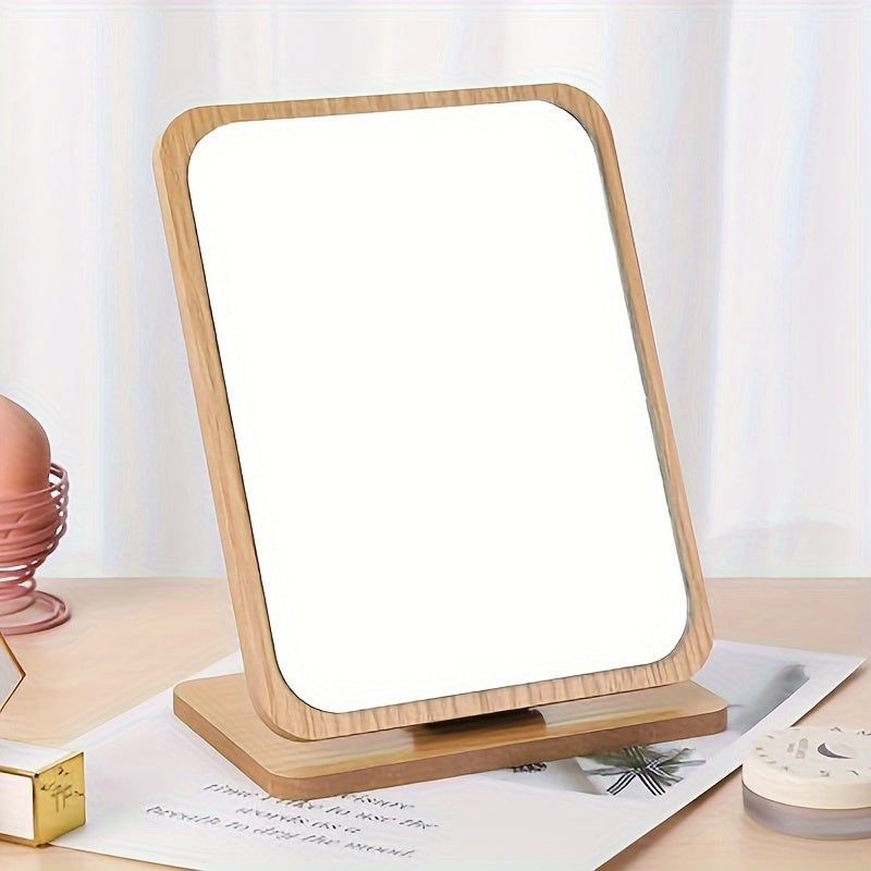 Elegant Wood Vanity Mirror Suitable for Women & - Adjustable Stand with Single-Sided Mirror, Polished Finish, Compact Mirror for Dressing Table, Bedroom, Dorm - Wood for Small Spaces