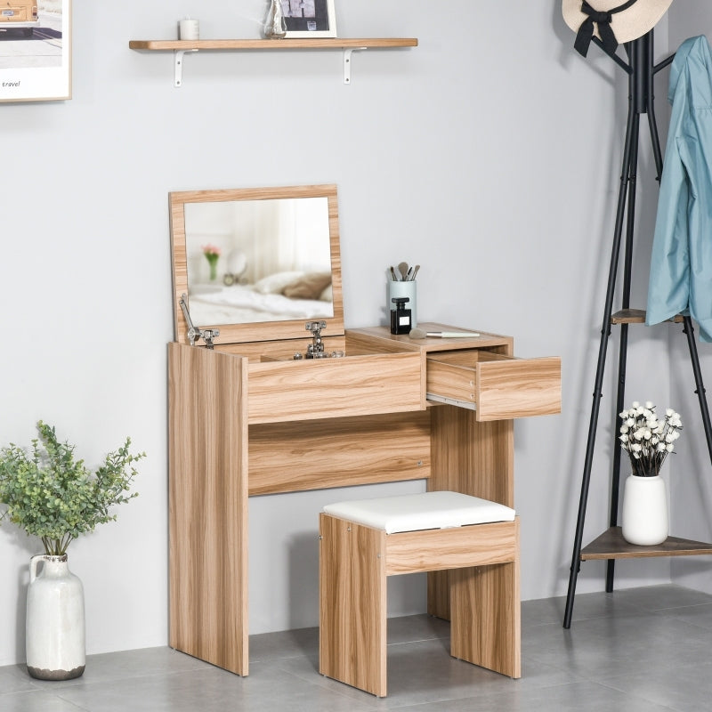 HOMCOM Vintage-Style Dressing Table with Flip-Up Mirror & Cushioned Stool - Convertible Makeup Vanity Desk with Hidden Compartments & Storage Drawer, Space-Saving Design with Golden-Toned Legs, No Assembly Required, Ideal for Bedroom or Bathroom