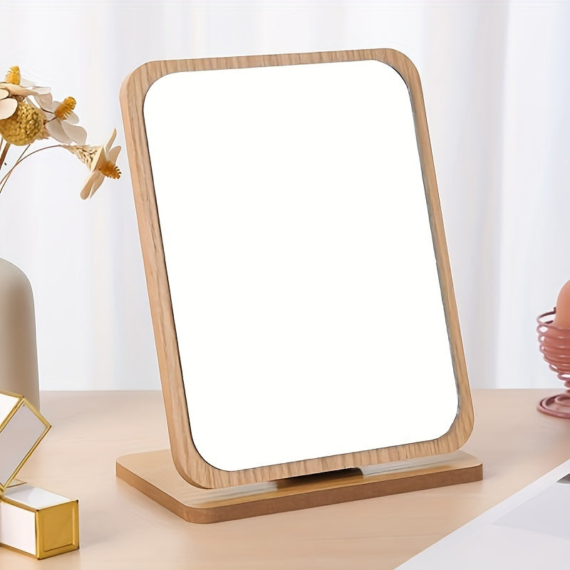 Elegant Wood Vanity Mirror Suitable for Women & - Adjustable Stand with Single-Sided Mirror, Polished Finish, Compact Mirror for Dressing Table, Bedroom, Dorm - Wood for Small Spaces